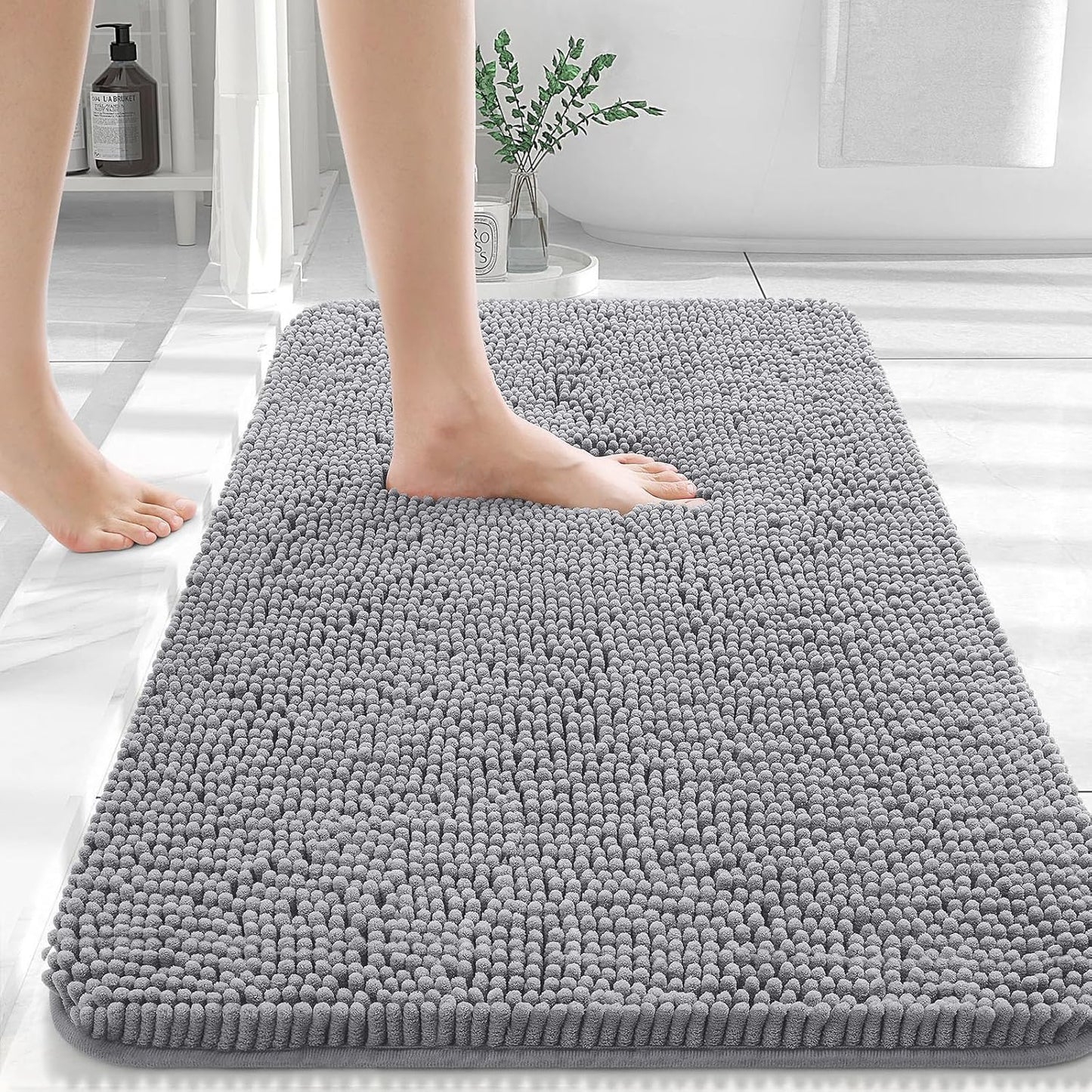 Bathroom Rugs 30x20, Extra Soft Absorbent Chenille Bath Rugs, Rubber Backing Quick Dry, Machine Washable Bath Mats for Bathroom Floor, Tub and Shower, Home Decor Accessories, Grey