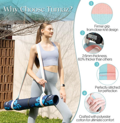 Mat Strap [MAT NOT Included] (2 Sizes) with Extra Thick & Comfy Delicate Texture, Adjustable Yoga Mat Carrier