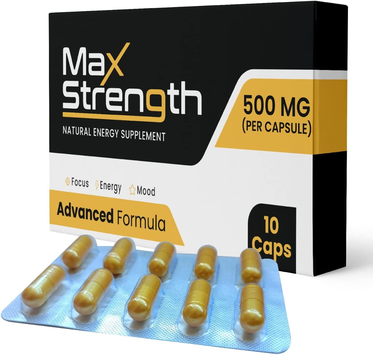 Max Strength Male Energy Supplement - Pack of 10 Gold Capsules